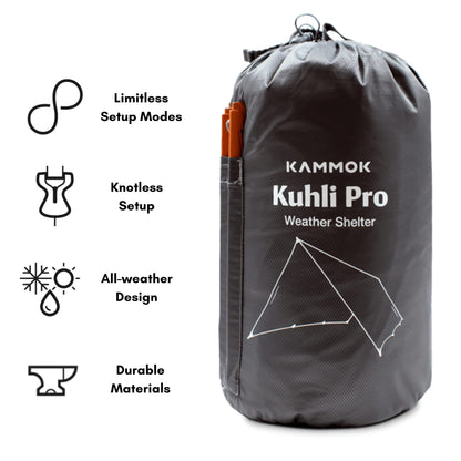 KAMMOK Kuhli Pro | Versatile Weather Shelter, (Waterproof, Durable, Portable, Camping Tarp, Hammock Tarp, Rain Cover), Granite Gray