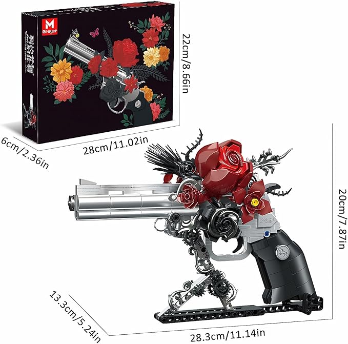 Gothic Rose Mechanical Display Building Blocks Set Black &amp Silver Floral Art Sculpture Model Kit Dark Goth Romance Desk Shelf Decor Gift for Valentine’s Day