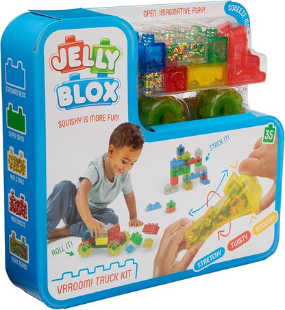 Goliath Jelly Blox Vrroom! Truck Kit | Includes 35 Blocks | Toddler &amp Preschool Building Blocks Kids Can Squeeze Stretch Squish | MESH ACCREDITED | Safety Tested Ouch-Free | Sensory Play Toy Age