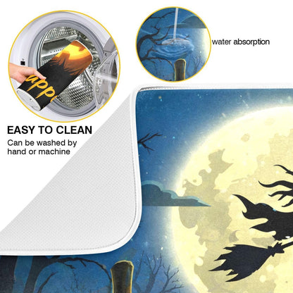 Bolaz Halloween Night Witch Bat Dish Drying Mat, Extra Large, 18" x 24", Black, Rectangular