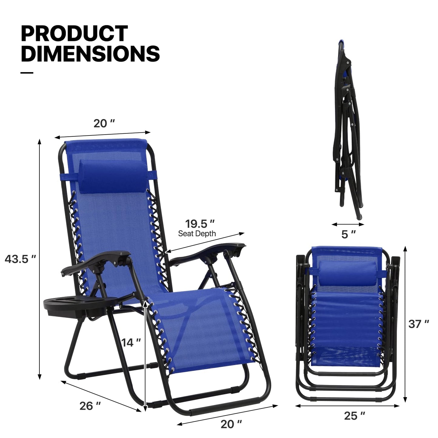 MoNiBloom Zero Gravity Chairs Set of 2 Outdoor Folding Patio Lounge Chairs for Outside Reclining Lawn Chairs Recliner Beach Chairs for Adults, Blue