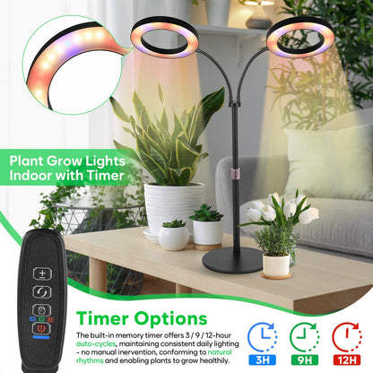 canvage Dual-Head Grow Lights for Indoor Plants, LED Full Spectrum Plant Lamp with Timer 3/9/12H, 10 Dimmable Levels, Flexible Gooseneck, Height Adjustable 14"-23" for House Plants & Seedlings