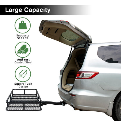 Leader Accessories Trailer Hitch Cargo Carrier Rack, 60"x24"x6" Folding Cargo Carrier Hitch Mount, Vehicle Cargo Basket for SUV, RV, Truck, Van, Fits 2" Receiver 500 lbs Load Capacity