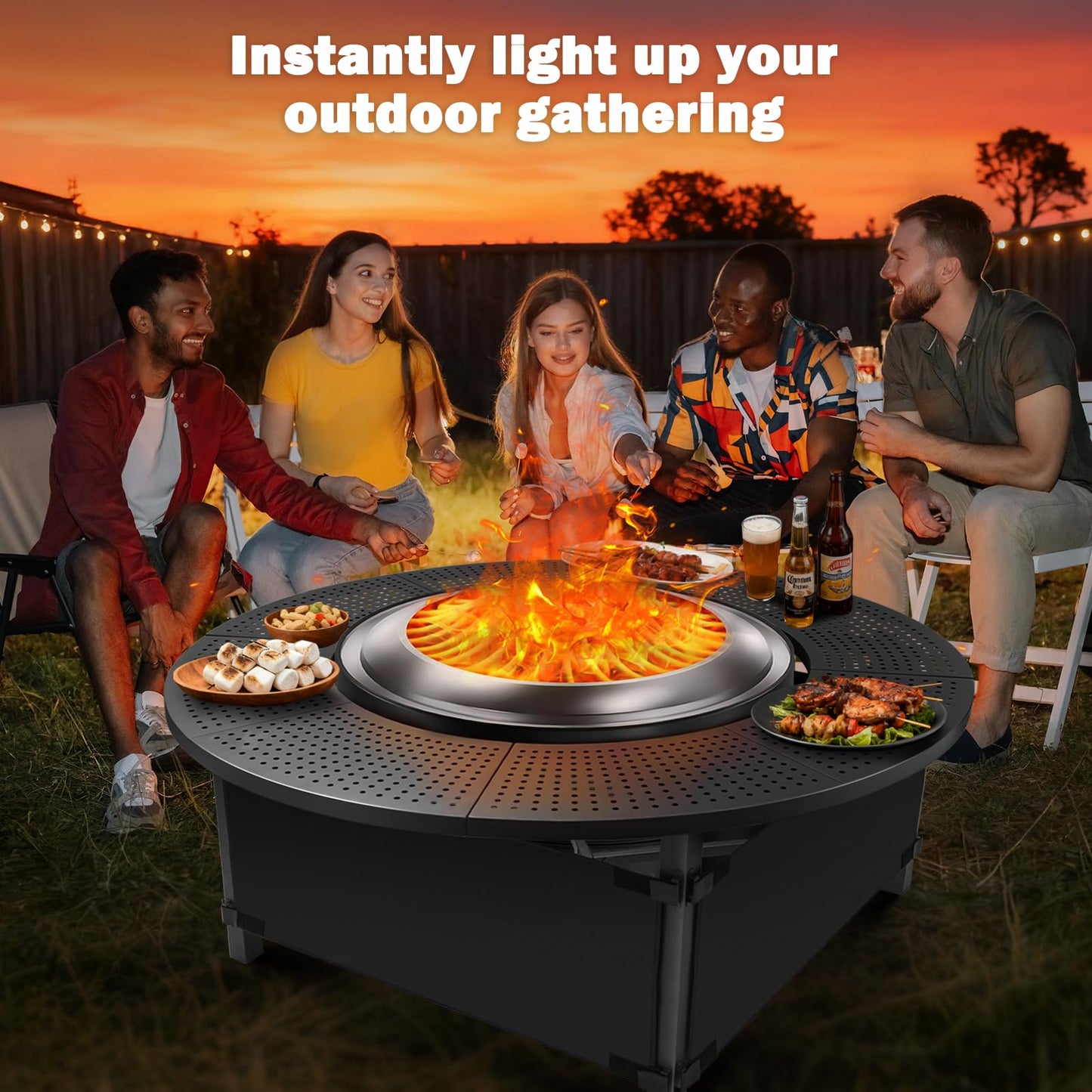 AGEDNE 47.8 Inch Fire Pit Surround Tabletop for Solo Stove Bonfire Ranger Yukon 2.0, Powder-Coated Steel Table Top with 30.2 Inch Inner Diameter,Outdoor Fire Pit Accessory for Wood Burning