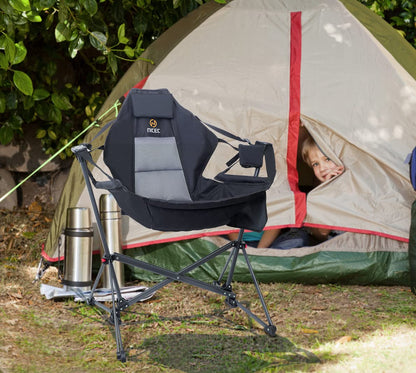 Nice C Hammock Camping Chair, Outdoor Folding Rocker Lawn Chair, Portable Swinging Sports Rocket Chairs, High Back with Stand, Cup Holder, Side Pocket, Heavy Duty, Sport (2 Pack)