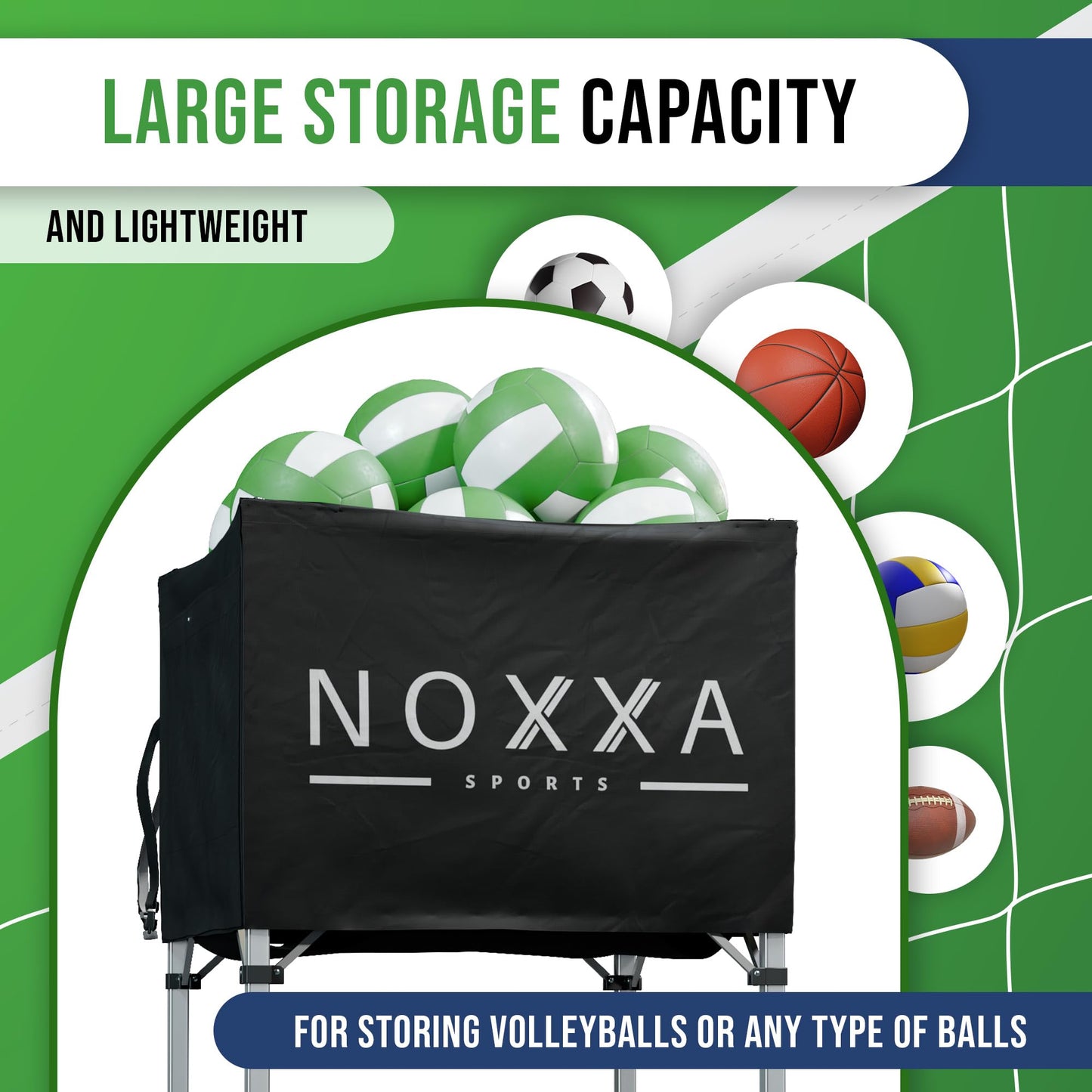 NOXXA Volleyball Cart with Wheels - Portable Volleyball Ball Cart Bag on Wheels, Collapsible Sports Ball Equipment Storage Cart for Volleybal, Indoor and Outdoor.