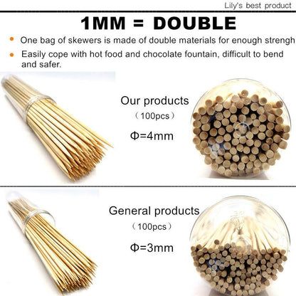 10" Natural Bamboo Skewers for BBQ，Appetiser，Fruit，Cocktail，Kabob，Chocolate Fountain，Grilling，Barbecue，Kitchen，Crafting and Party. Φ=4mm, More Size Choices 6"/8"/12"/14"/16"/17.5"/30"/36"(1000 PCS)