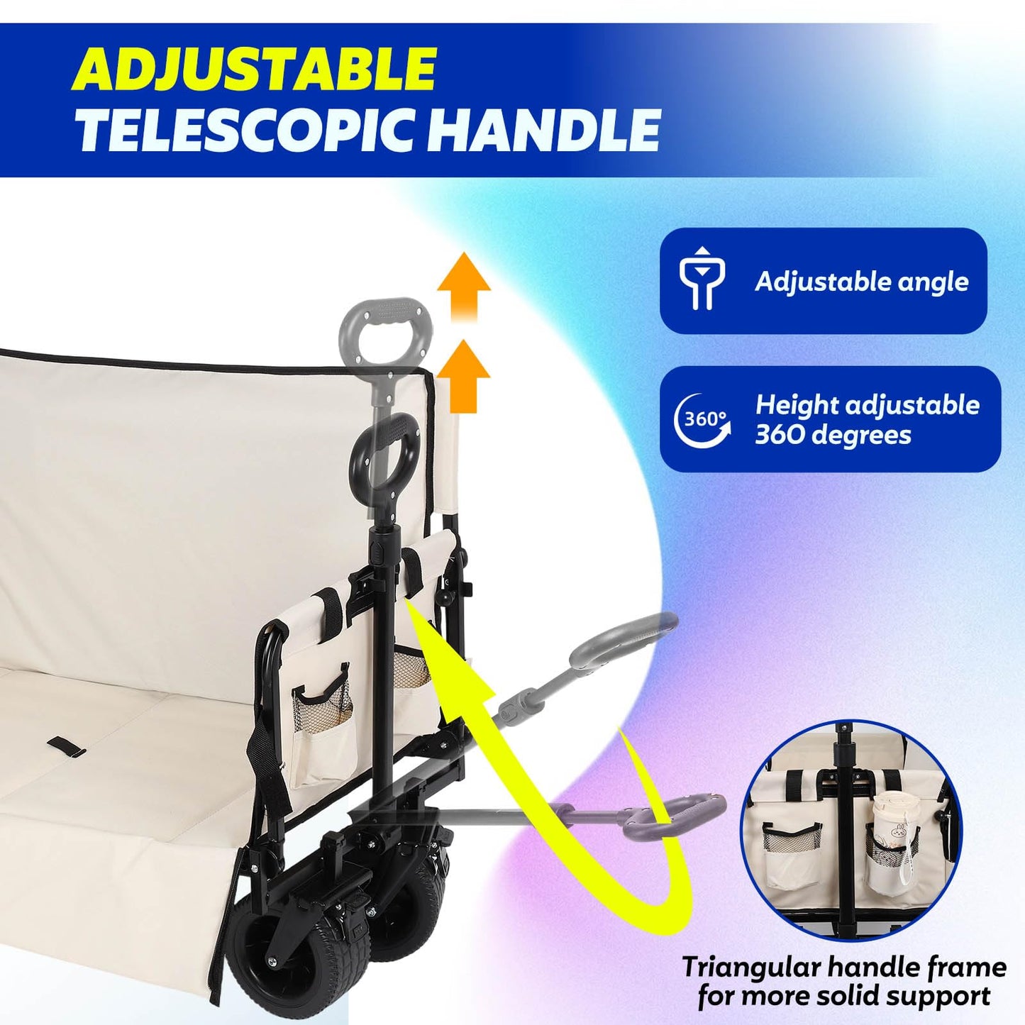 Portable Collapsible Folding Wagon, 550LBS Heavy Duty Utility Carts,Reclining Camper, Expandable Storage, Padded and Wheeled, All Terrain Wheels, Great for Camping, Outdoors, Shopping (White)