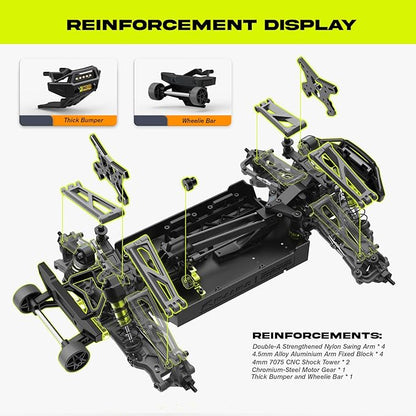 AMORIL 1/10 RTR Brushless Fast RC Cars for AdultsMax 50mph Hobby Electric Off-Road Monster TruckWaterproof High Speed RC Car 4WD Remote Control Car with 3S LipoGreen