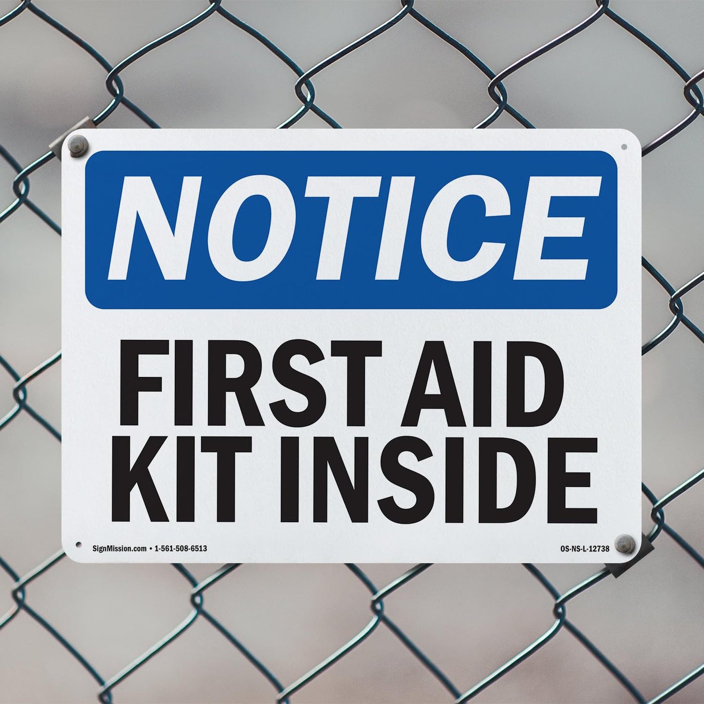 First Aid Kit Inside OSHA Notice Aluminum Sign 18 Inch x 12 Inch - 5 Pack