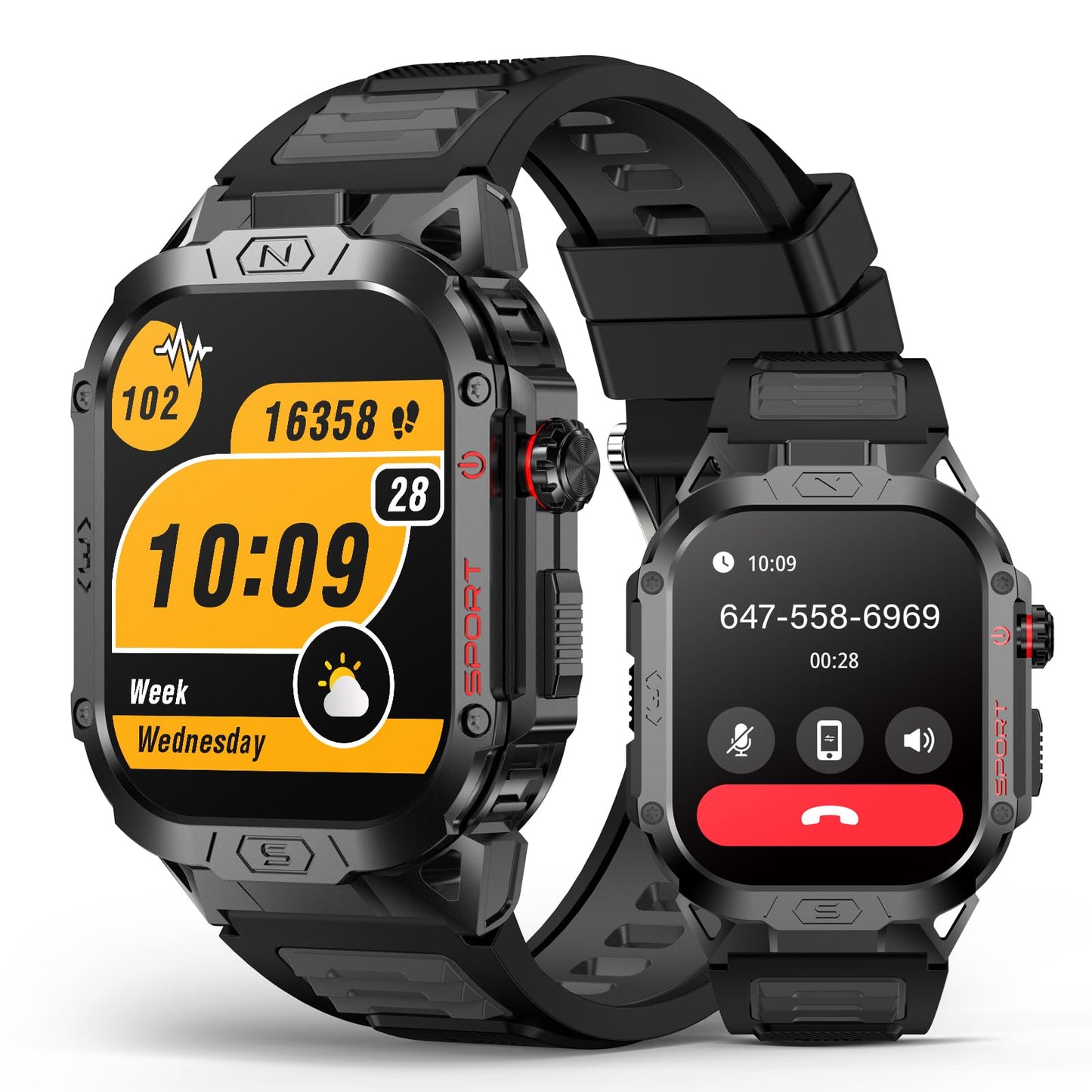 SOUYIE Military Smart Watch for Men Answer/Make Call, 2.02" Outdoor Sport Smartwatch with Flashlight, Heart Rate Blood oxygen Blood Pressure Sleep, 100+ Sport Modes Fitness Tracker for Android and iOS