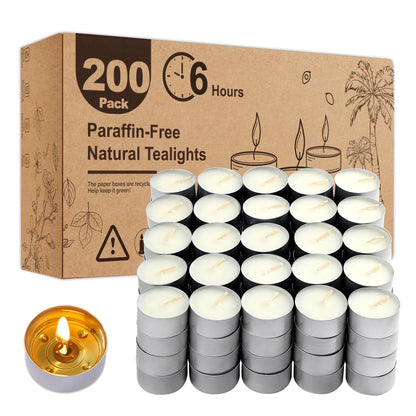 Unscented Tea Lights Candles 200 Pack,6 Hours Long Burning White Tea Candles Bulk,Non-Paraffin, Clean Burn, Smokeless, Palm Tealight Candles for Wedding,Centerpiece,Christmas Lights,Home Decor
