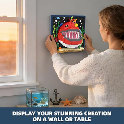 Angler Fish Animal 3D Wall Art Micro Mini Building Blocks Set Unique Home Wall Decor or Table Display No Compatible with Lego Ideal Gift Toy for Adults &amp Boys Girls 14+ (1626 PCS)