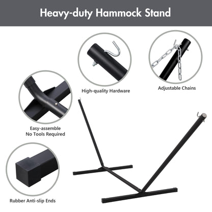 ANOW Double Hammock with 12FT Heavy Duty Steel Stand Included, 2 Person Hammock with Stand for Outdoors, 450 LBS Weight Capacity, Gray