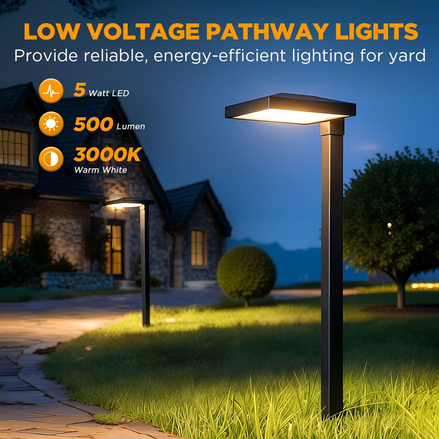 LUTEC 6 Pack Low Voltage Pathway Lights, Aluminum 12V Landscape Lighting with Connectors，IP65 Waterproof Anti-Glare Wired LED Pathway Lights, 5W 500LM Warm White 3000K for Pathway, Yard, Garden