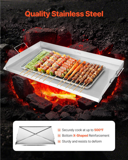 VEVOR Stainless Steel Griddle, 36x22 inch Universal Flat Top Rectangular Plate, Gas Grill Griddle for BBQ Grill, Teppanyaki, Portable Family Cookware with Handle, for Camping Tailgating Party