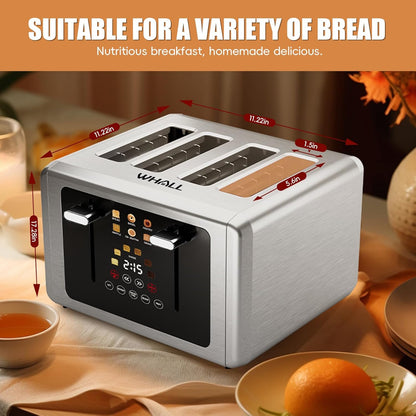 Whall 4-Slice Smart Toaster - Touchscreen Control, Extra-Wide Slots & 6 Browning Levels | Perfect Kitchen Gift