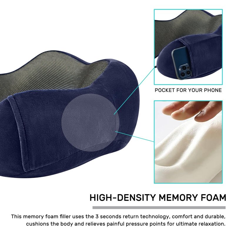 urnexttour Travel Pillow for Airplane-2 Pack Memory Foam Neck Pillows, Soft Support Travel Essentials for Travelling, Sleeping Rest, Car, Train and Home Use(Grey&Blue)
