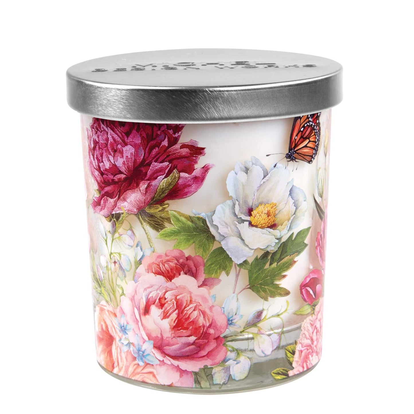 Michel Design Works Scented Jar Candle with Lid, Blush Peony Scented and Themed, Featuring Over 30 Hours of Burn Time and Beautifully Detailed Atwork Applied Directly to the Candle Glass