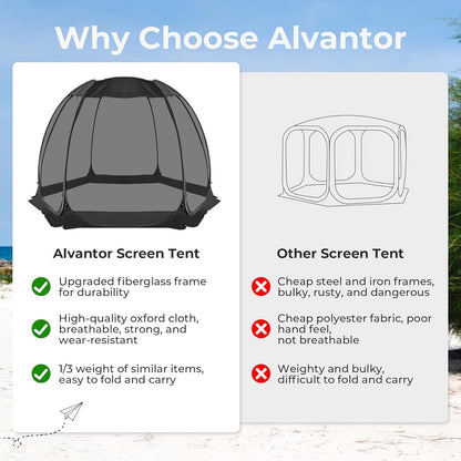 Alvantor® Pop Up House Tent, Outdoor Screen Room, Canopy Tent with UV Resistant, Easy Up Foldable Screen House for Camping Garden, Black, 10 x10 FT