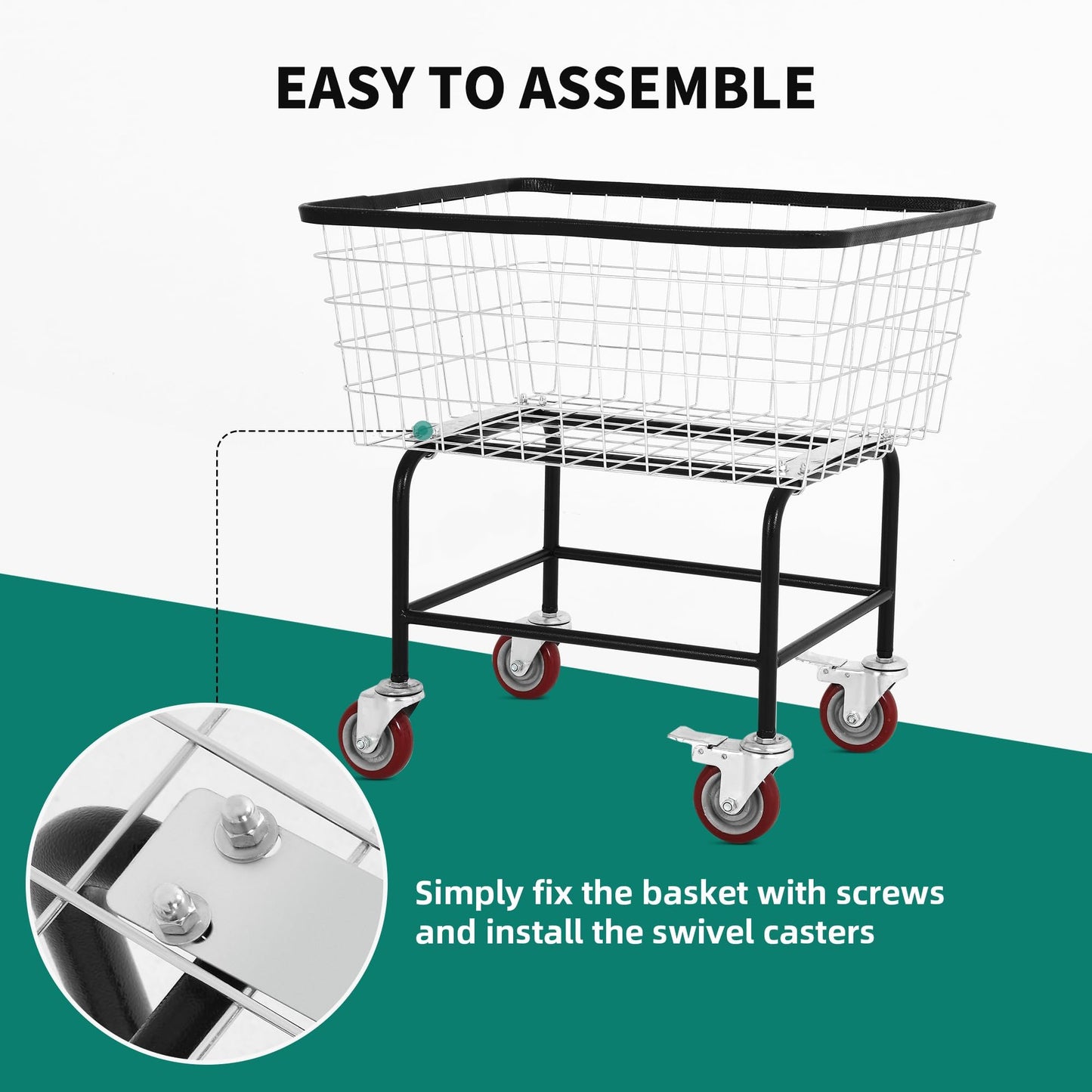 Ultym Extra-Large Rolling Laundry Cart with Wheels Holds 4 Washer Loads, Wire Laundry Basket, Heavy-Duty Steel Storage Basket with Galvanized Finish, for Commercial or Home Laundry