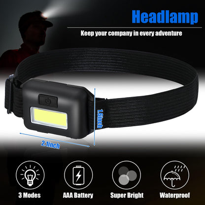 Glooglitter 96 Pcs LED Headlamp Flashlight for Adults and Kids 1.34oz Head Lamp 800 Lumens with 3 Modes 288 AAA Batteries Waterproof Work Headlamp Flashlights Bulk COB Headlight for Running Camping