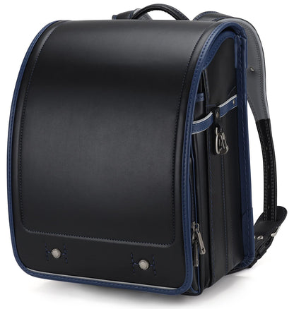 Baobab's wish Ransel Randoseru Backpack Semi-automatic satchel Japanese school bag for girls and boys PU leather bab-rng58 (Black)