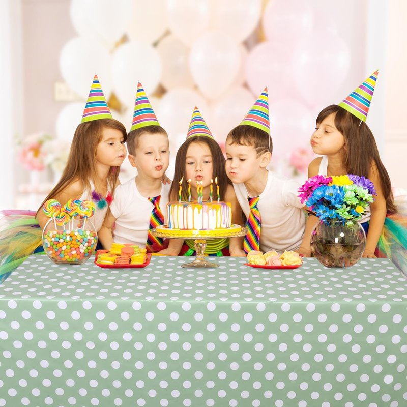 Kesfey 3 Pack Sage Green Polka Dot Table Cloths 54 x 108 Inch Sage Green and White Dots Tablecloth Disposable Plastic Sage Green Tablecover Waterproof Rectangle Picnic Table Covers for Birthday Party