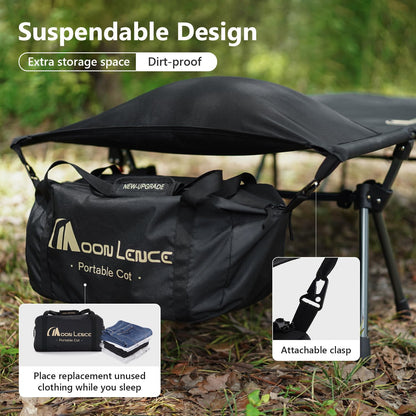 MOON LENCE Camping Cot, Height Adjustable with Cot Leg Extenders, Strong Support 330lbs, Ultra Lightweight Comfortable Folding Bed for Adult Camping, Hiking, Travel, Truck, Beach, Office Nap