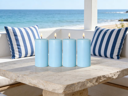 4 Pack Baby-Blue Pillar Candles, 2x4 Inch, Long-Lasting, Dripless and Smokeless Unscented Candles, Ideal for Home Décor, Parties Weddings and Relaxation