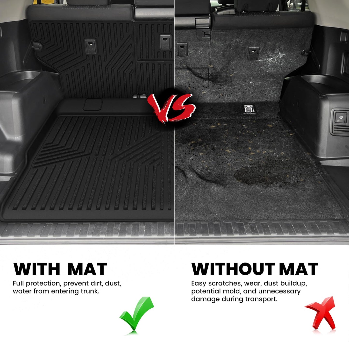 LASFIT Cargo Mat for Toyota 4Runner 2010-2024 (Only Fit 5-Seats) Back Seat Protector for 5th gen 4Runner Seater Accessories (Fit W/O Sliding Cargo Tray, Rear Backrest Mats+Rear Trunk Mat)