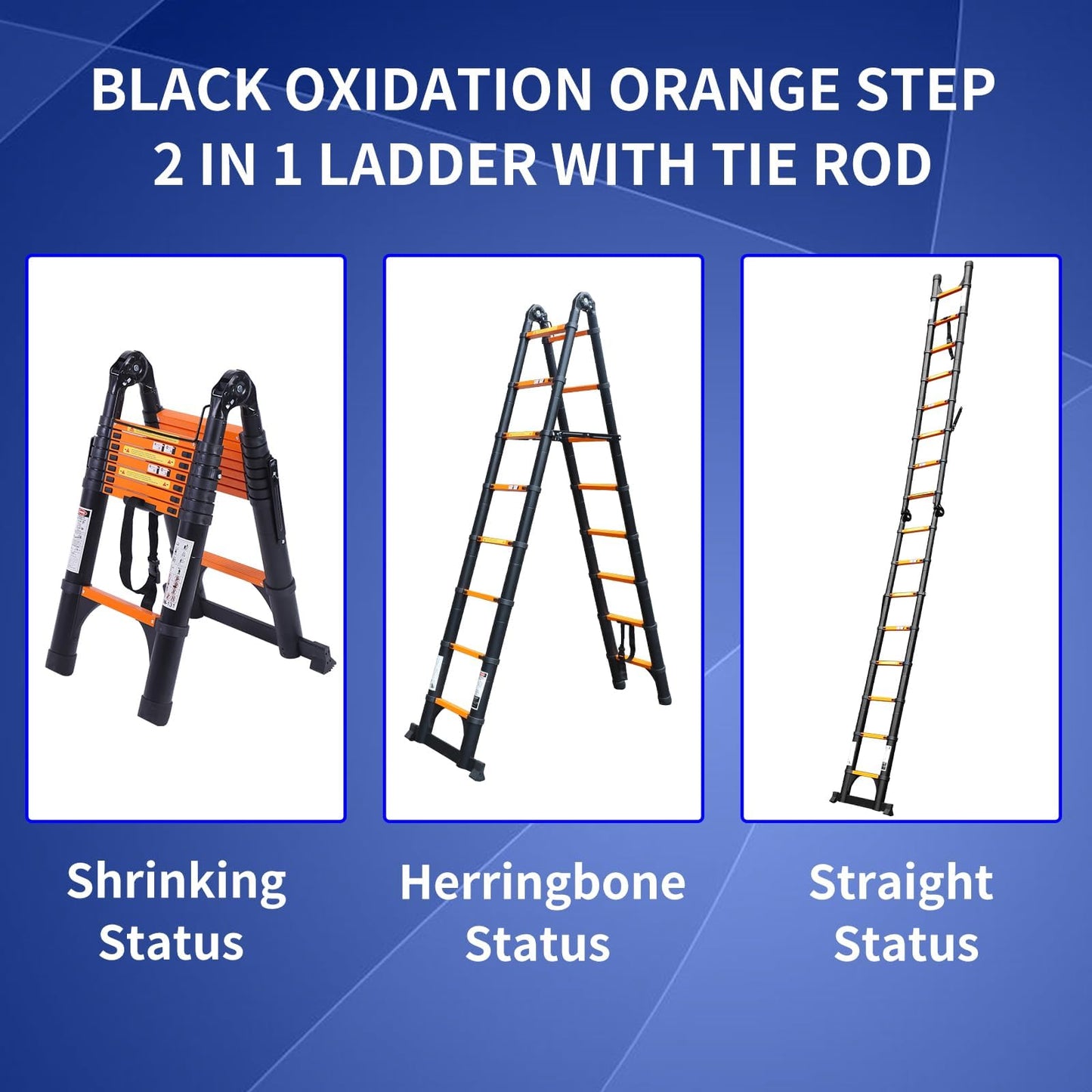 JADDUO Telescoping Ladder A Frame, 16.5 Ft Compact Aluminum Extension Ladder, Portable Telescopic RV Ladder for Outdoor Camper Trips Motorhome with Tool Platform and Stabilizer Bar, 330 lbs，Black