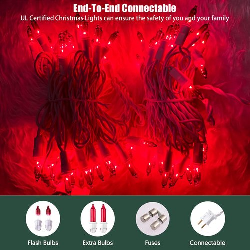HISHINY Christmas Lights 100 Count Red Christmas Tree String Lights with White Wire for Outdoor Indoor Christmas Decorations Wedding Decorations Valentines Day Decor,UL Certified (21feet)