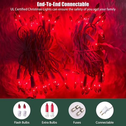 HISHINY Christmas Lights 100 Count Red Christmas Tree String Lights with White Wire for Outdoor Indoor Christmas Decorations Wedding Decorations Valentines Day Decor,UL Certified (21feet)