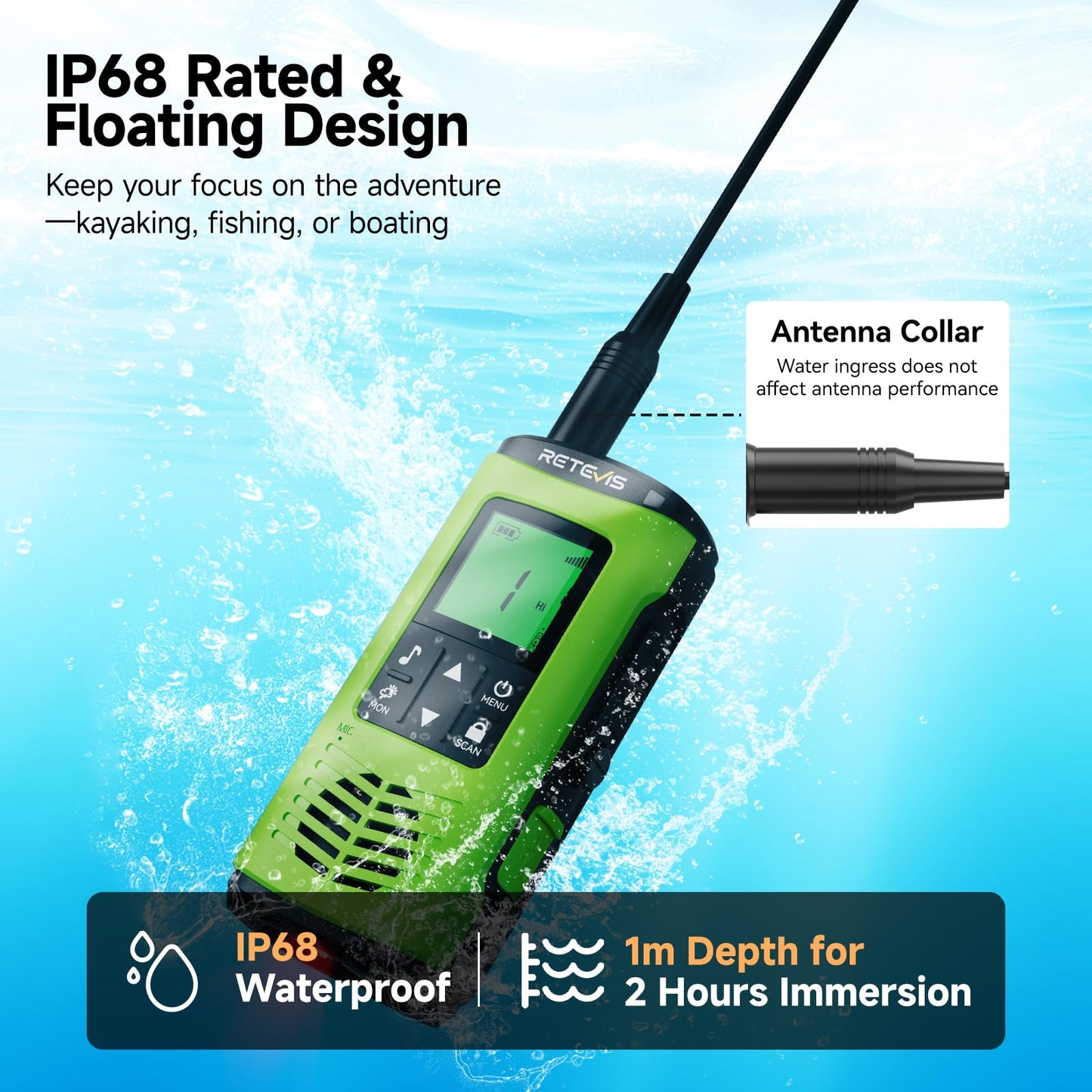 Retevis EZTalk 4S IP68 Waterproof Walkie Talkies, GMRS Long Range Emergency Two Way Radio, Floating, 2000mAH Rechargeable, NOAA Weather Alerts, Sturdy and Durable, for Salt Water
