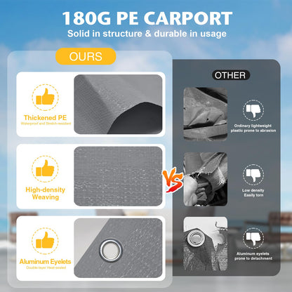 Carport Canopy Tent Sidewalls for 10x20x8.6FT Car Garage with Ball Bungees, Heavy Duty Portable Shelter Logic Replacement Covers (Frame is not Included) (Grey)