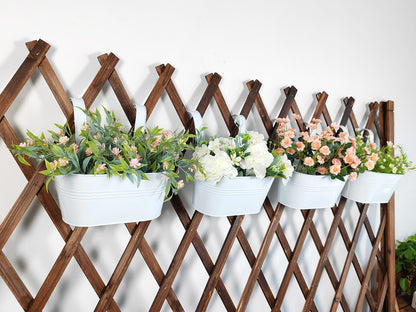 Joyfernal 10" Hanging Flower Pots, Pack of 6 White Metal Outdoor Patio Balcony Planter, Railing Planters Fence Pot with Detachable Hook & Drainage Hole for Small Plants (White, 6Pcs)