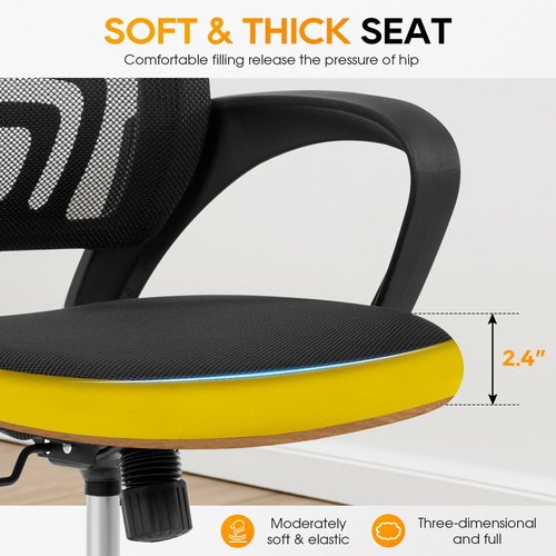 BestOffice Ergonomic Office Chair - Mid-Back Swivel Desk Chair with Breathable Backrest & Lumbar Support | Adjustable Height & Rolling Wheels | Dark Black for Adults & Women