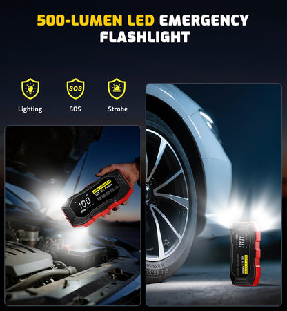 Jump Starter with Air Compressor, Portable Car Battery Jump Starter(12 Gas/10L Diesel), 4000A Peak 160PSI 12V Automobile Jump Box Pack Chargers with Jumper Cables, 4-Mode LED Lights (Black&Red)
