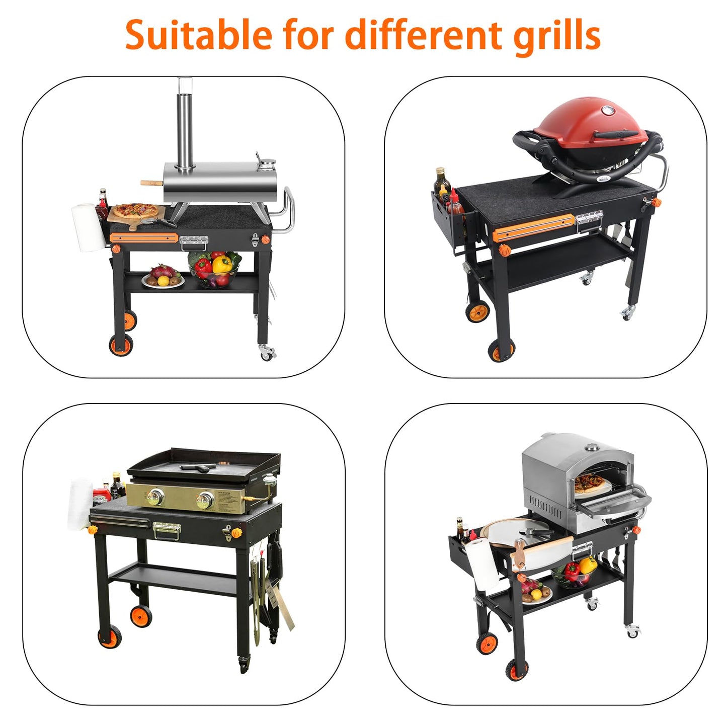 JiRiCHMi Blackstone Griddle Stand, Portable Outdoor Grill Table, Foldable Grill Cart With Wheels Fit 22 Inch or 17 Inch, Camping Folding Pizza Oven Tables Fit Ninja Grill and Weber，Blackstone Table