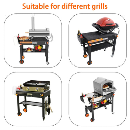 JiRiCHMi Blackstone Griddle Stand, Portable Outdoor Grill Table, Foldable Grill Cart With Wheels Fit 22 Inch or 17 Inch, Camping Folding Pizza Oven Tables Fit Ninja Grill and Weber，Blackstone Table