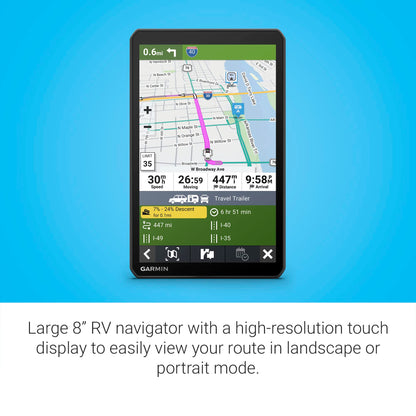 Garmin RV 895, 8" GPS Navigator, Custom Routing, High-Resolution Birdseye Satellite Imagery, Directory of Parks and Services, Landscape or Portrait View Display (Renewed)
