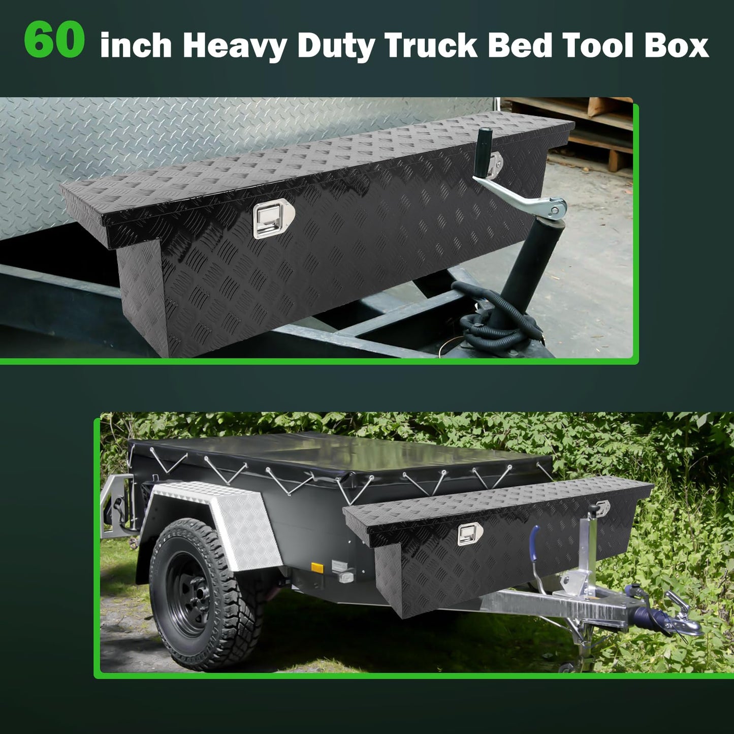 SCITOO 60" Aluminum Diamond Plate Truck Bed Tool Box,Heavy Duty Crossover Storage for Most Full Size Pickups,Lockable Weatherproof Chest,Fits 60"WX14"DX14"H Truck Beds,Easy Access to Load and Unload