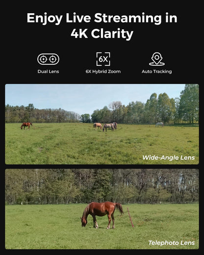 REOLINK 4K Dual Lens 4G Cellular Trail Camera, Wireless Auto Tracking Security Camera Outdoor, 6X Hybrid Zoom, No-Glow IR, SIM Card Included, Waterproof for Wildlife, TrackMix LTE Trail+Solar Panel 2