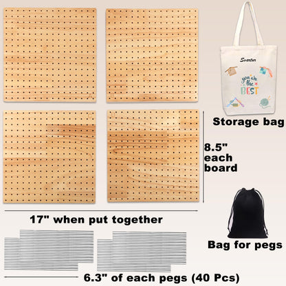 Svartur 4 Pcs (Total 17") Expandable Crochet Blocking Board with Magnetic Interior Edges, 40 Pegs, Large Blocking Boards for Crochet Projects with Pegs, Granny Square Blocking Mat Board