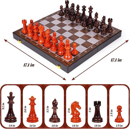 17 Inch Super Large Chess Set Weighted Acrylic Chess Pieces with Zinc Alloy Core 4.2” King Luxury Staunton Chess Set Professional Tournament Folding Chess Board for Home Club &amp Display