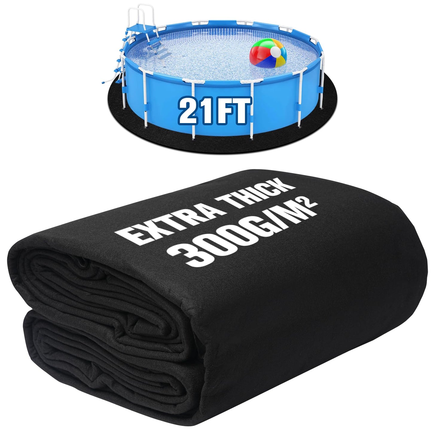 Zeonly 21 FT Pool Liner Pad for Above Ground Pool, 300 G/M² Thicker Heavy Duty Round Pool Liner Pad, Puncture Protection Under Pool Padding, Extend Liner Life Durable Eco-Friendly Fabric, Black