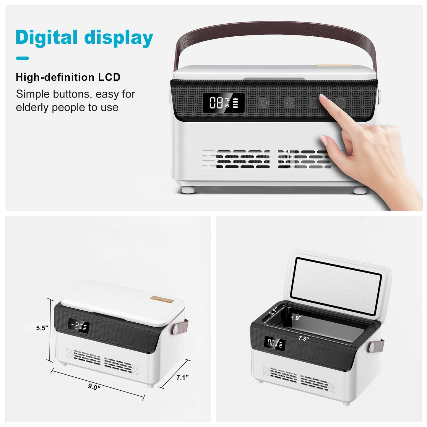 QIRDLP Portable medicine cooler box with LCD touch screen temperature display for home,travel,keep cooling at any time (double layer Celsius temperature)