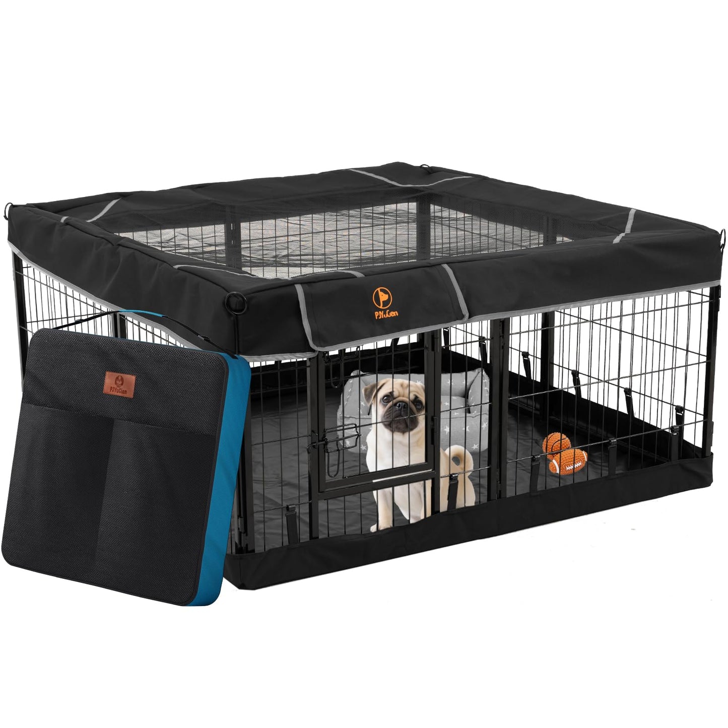 PJYuCien Dog Playpen Outdoor Plus Storage Bag, 24" H 8 Panels Puppy Pen with Square Bottom & Top Cover, Heavy Duty Dog Fence for Camping