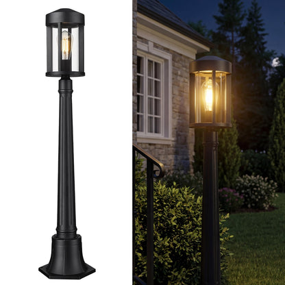 zeyu 40.2'' Modern Outdoor Post Light, Modern Exterior Pole Light, Pathway Light with Pole Mount Base, Black Metal Finish with Clear Glass Shade, ZW118PL BK